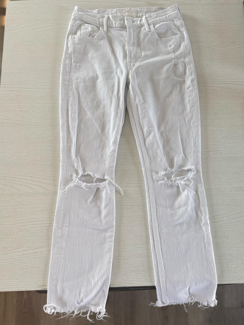 Mother Superior white distressed denim jeans